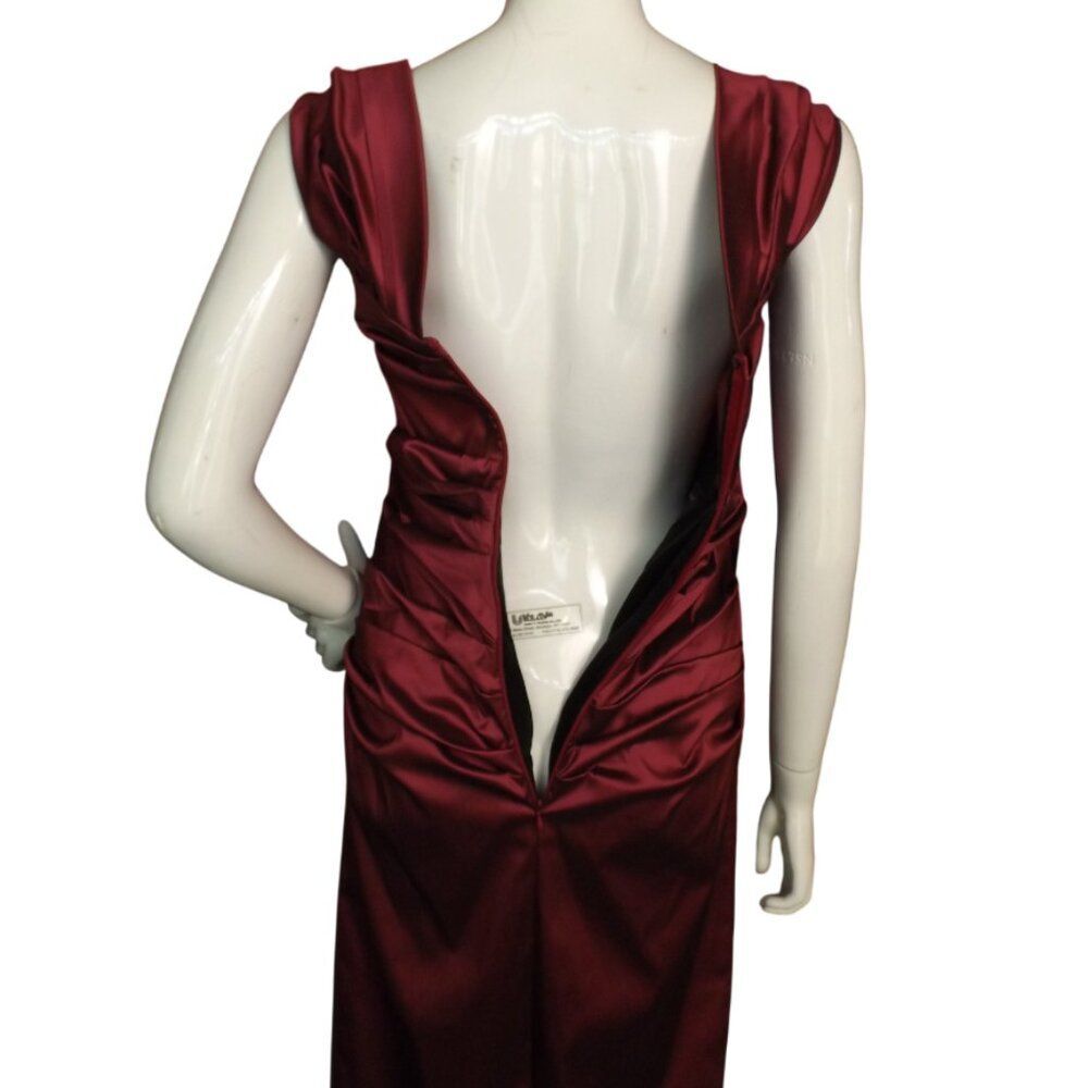 TALBOT RUNHOF Dress, 12/42, Burgundy Stretch Taffeta, Wide Straps, Ruched Zipper - Picture 6 of 13